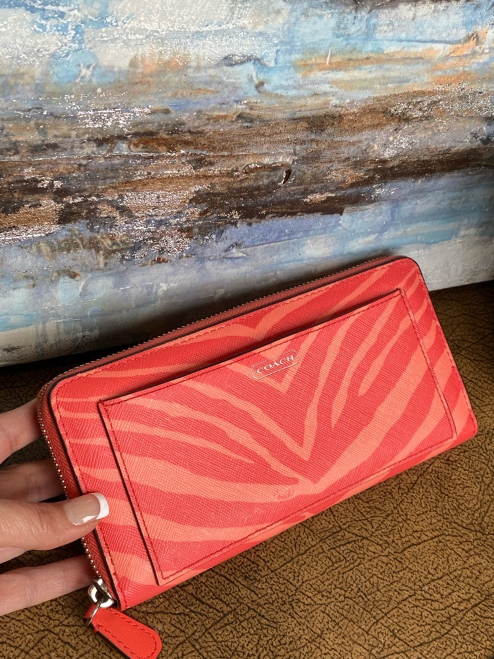 Coach Zebra Striped Coral Pink Full Zip Continental Wallet - Picture 13 of 13